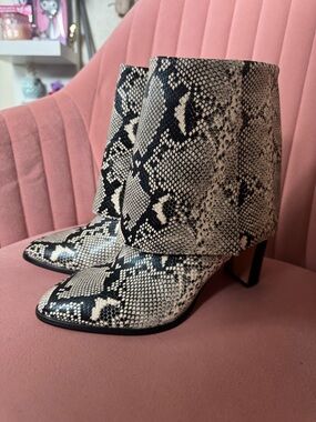 Annie Black & White Snakeskin Pointed Ankle Boots